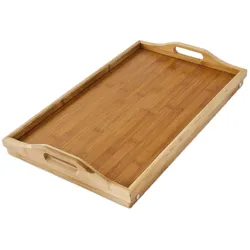 Relaxdays Betttablett klappbar, Essenstablett mit Füßen, Frühstück im Bett, Bambus & MDF, HxBxT: 23 x 60 x 30 cm, natur