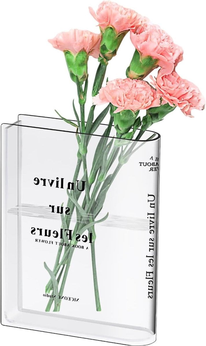 Transparante acryl boekenvaas met boekenvorm voor tafeldecoratie in de woonkamer, slaapkamer of op kantoor