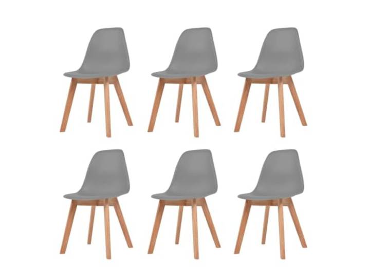 KGHFDVB 6 Esszimmerstühle aus Kunststoff Grau mit Massivholzbeinen Ergonomische Sitzform, schmutzabweisend, pflegeleicht, robuste Massivholzbeine, einfache Montage
