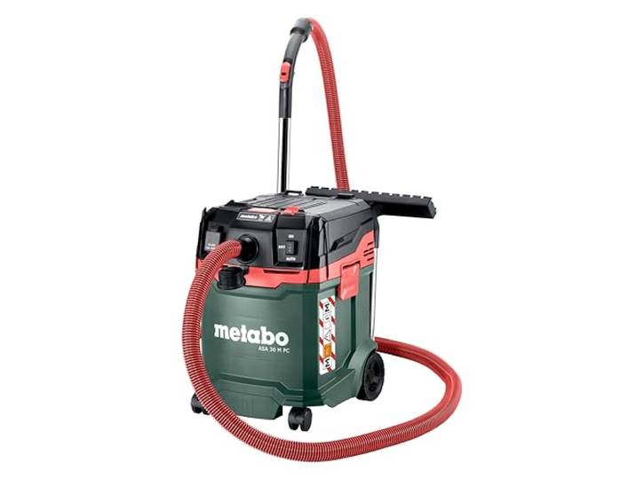 metabo ASA 30 M PC\, Aspirateur de Sécurité Classe M\, 1200W\, Cuve 30L Aspirateur industriel pour bois et béton\, nettoyage PressClean\, flexible antistatique 3\,2m et accessoires