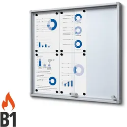 Schaukasten 6 x A4 Alu mit Schiebetüren B1 Brandschutz ESG Sicherheitsglas ABS-Sicherheitsecken 6x DIN A4