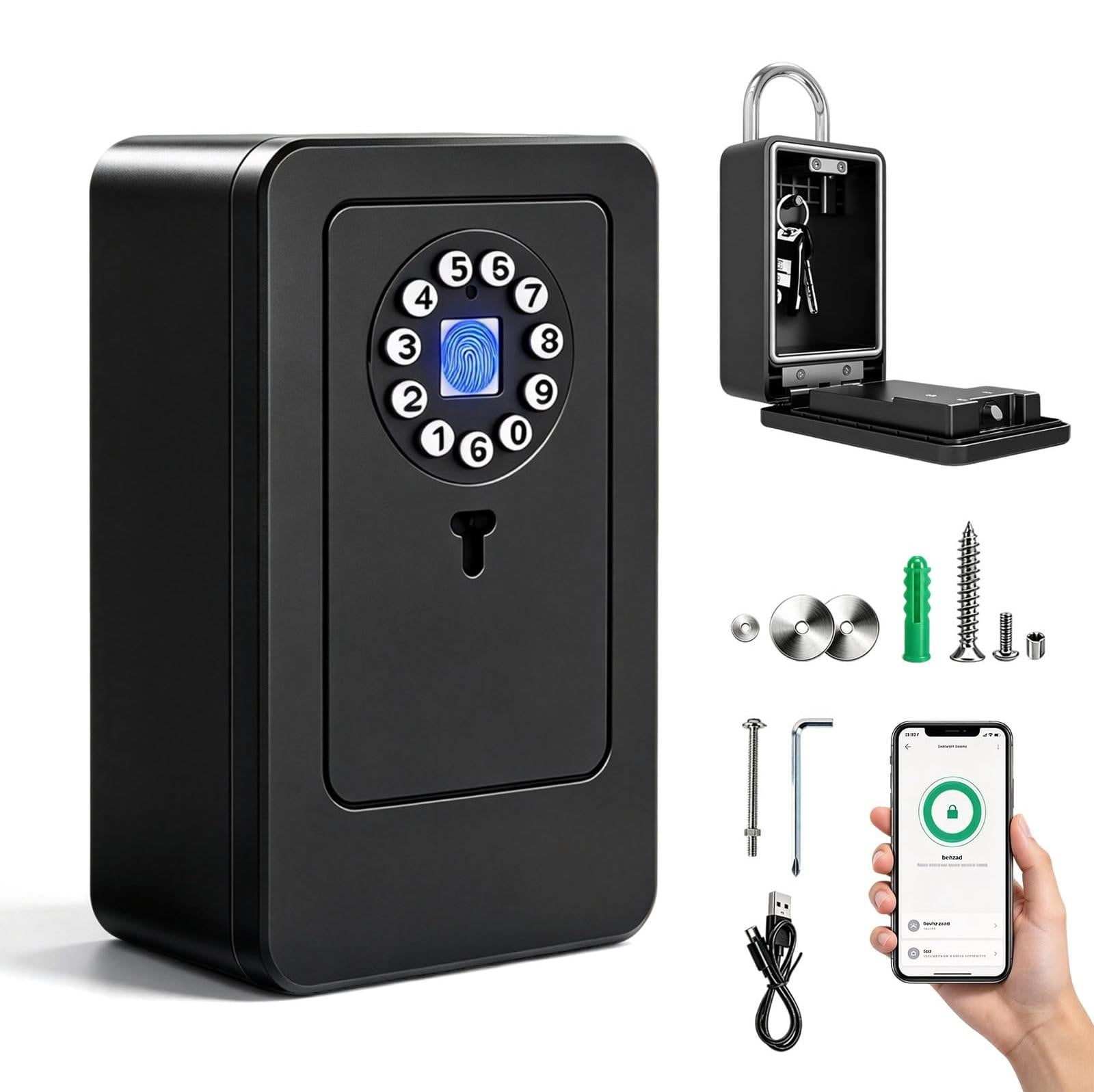 Selius 8-in-1 Smart sleutelbox met vingerafdruk, cijfercode, wachtwoord, Bluetooth en app-bediening
