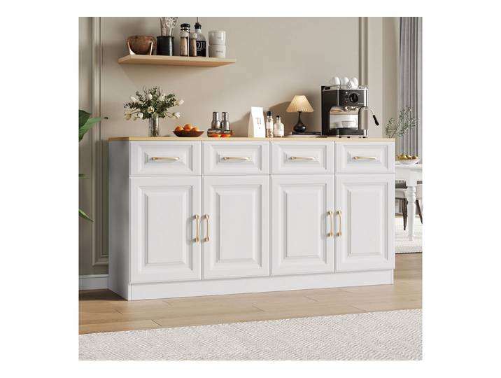 Odikalo Sideboard Kommode Anrichte Schließfach Lagerschrank Schubladen L140cm Weiß, 140*40*75 cm
