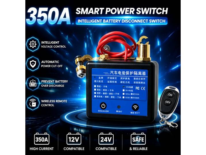 Interrupteur de déconnexion de batterie intelligent 350A à montage supérieur pour véhicules 12V/24V avec télécommande sans fil