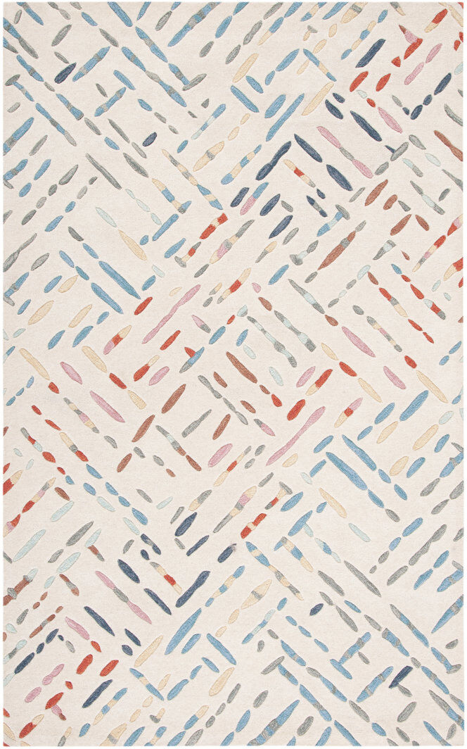 Ebern Designs Meteo Rindelt Rug In Ivory & Multi Blue Rectangle 122 x 183 cm