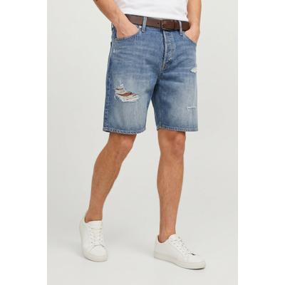 Shorts JACK & JONES, Herren, Gr. S, N-Gr, blau (blau denim), Denim/Jeans, Obermaterial: 100% Baumwolle, Abriebeffekte, relaxed fit, Hosen Shorts