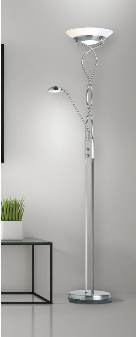 Zipcode Design Gabriela 182 H cm Torchiere Floor Lamp Satin Chrome 182cm H X 32.5cm W X 32.5cm D