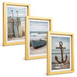 BILDER SET 3er Set - 20x30 cm Goldrahmen - Strandbootanker Sand