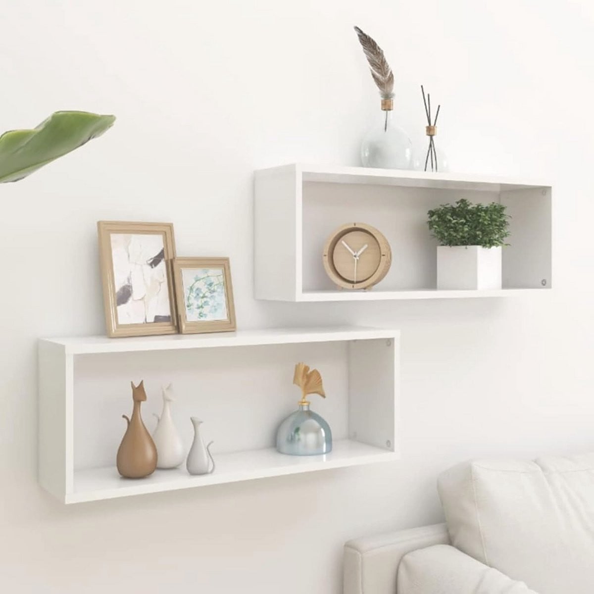 Set van 2 witte kubus wandrekken voor decoratie en opslag - 60 cm
