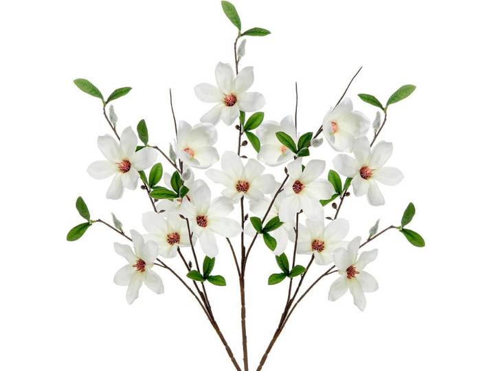 Kunstblumen 3er Set Magnolie 64 cm, Weiß, Kunststoff, 64 cm, Dekoration, Blumen & Blumentöpfe, Kunstblumen