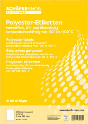 Schäfer Shop Select Wetterfeste Etiketten, 210 x 297 mm, transp. matt, 20 Blatt