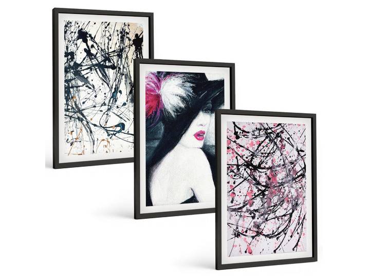 Tulup Bilder SET 3er Set - 40x60 cm Schwarzer Rahmen - Abstrakte Farbmuster Hut, Kunststoff, Rechteckig, 40x60 cm, gerahmt, Bilder & Rahmen, Bilder