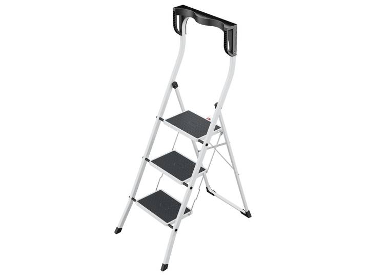 Trittleiter HAILO ComfortLine , weiß, B:48cm H:133cm L:75cm, Kunststoff, Stahl, Leitern, Trittleiter, belastbar bis 150 kg