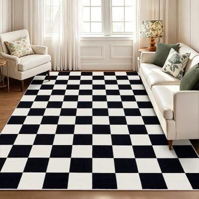 Garvee Washable Modern Geometric Checkered Area Rug
