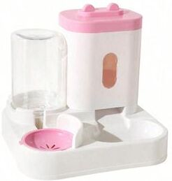Universal Stock Automatic Gravity Cat Feeder And Water Dispenser Large Capacity Pet Feeding Station pink