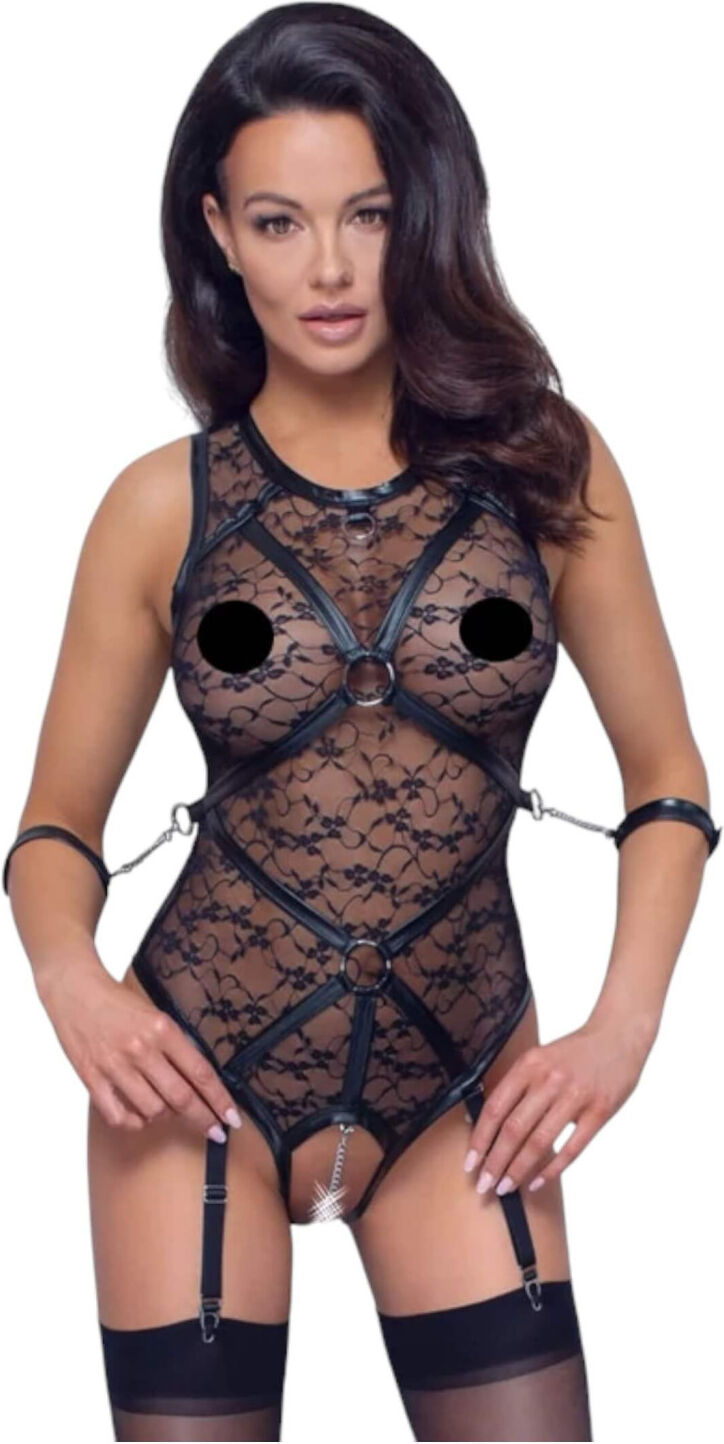 Cottelli Bondage - Lace Bodysuit with Straps (Black)