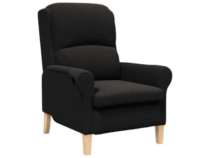 KTHLBRH Moderner Sessel aus schwarzem Sherpa-Stoff mit Holzsockel Aufgerollte Armlehnen, Beine aus Gummiholz, Schaumstoffpolsterung, vielseitig einsetzbar, pflegeleicht