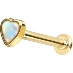 14 Karat Gold Labret mit Innengewinde SYNTHETISCHES OPALHERZ