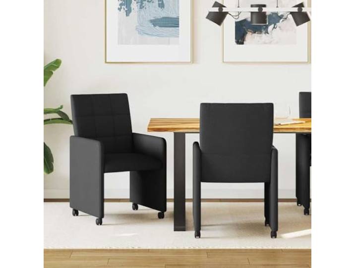 HGPOTUY Esszimmerstühle mit Rollen 2 STK. Stoff Schwarz 58 x 65 x 94 cm Ergonomisches Design, Sperrholz und Metall, Rollen für Mobilität, einfache Montage