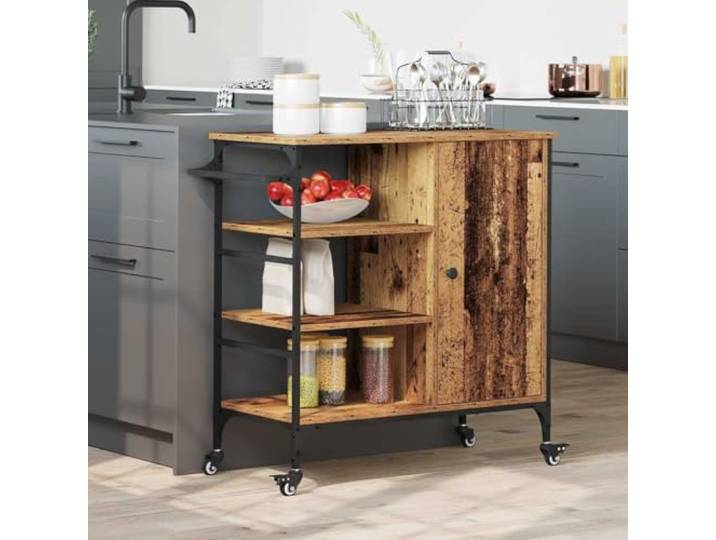 ZXQVLMRS Küchentrolley, Rollwagen aus Holzwerkstoff, Altholz, 87.5x39x84.5 4 Laufrollen, 2 davon arretierbar, Platzsparendes Design, Robuste Bauweise