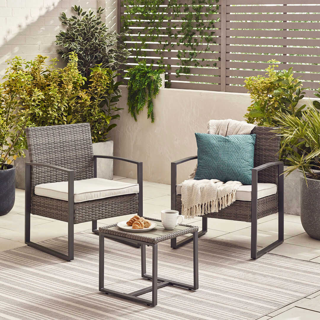 17 Stories Larkie Outdoor 2 Seat & Square Side Table Bistro Set for Modern Gardens & Patios (Cover Included) Grey 2