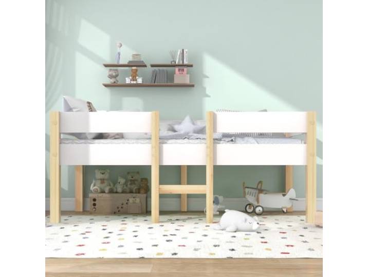 Ropilly Kinderbett mit Rausfallschutz Halbhohes Bett 90x190 cm Kiefer Massivholz Spielzimmer