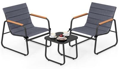 Costway 3 Pieces Patio Bistro Set Outdoor Fabric Conversation Set-Gray
