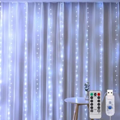 Uplift Picks GlowVeil LED Curtain Lights 8 Mode Fairy Garland For Holiday Decor white 3mx1m