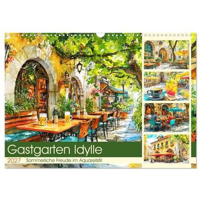 Gastgarten Idylle. Sommerliche Freude im Aquarellstil (Wandkalender 2027 DIN A3 quer), CALVENDO Monatskalender