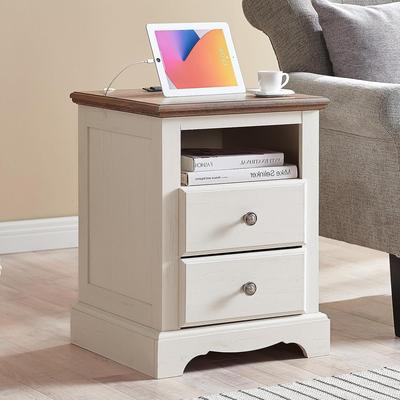 afulyperfllc Vintage Wood Nightstand with Charging Station, End Table, Side Table
