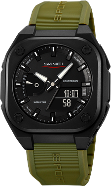 DynamicDeals Men Dual Time Electronic Watch, 5 Alarm, Countdown Timer, Waterproof With Date, Week, Daylight Saving green