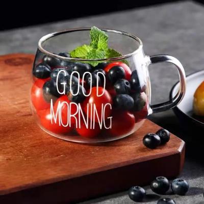 Perfect Picks Market Glass Coffee Mug With Handle Minimalist Letter Print Tea Cup white Label 350ml