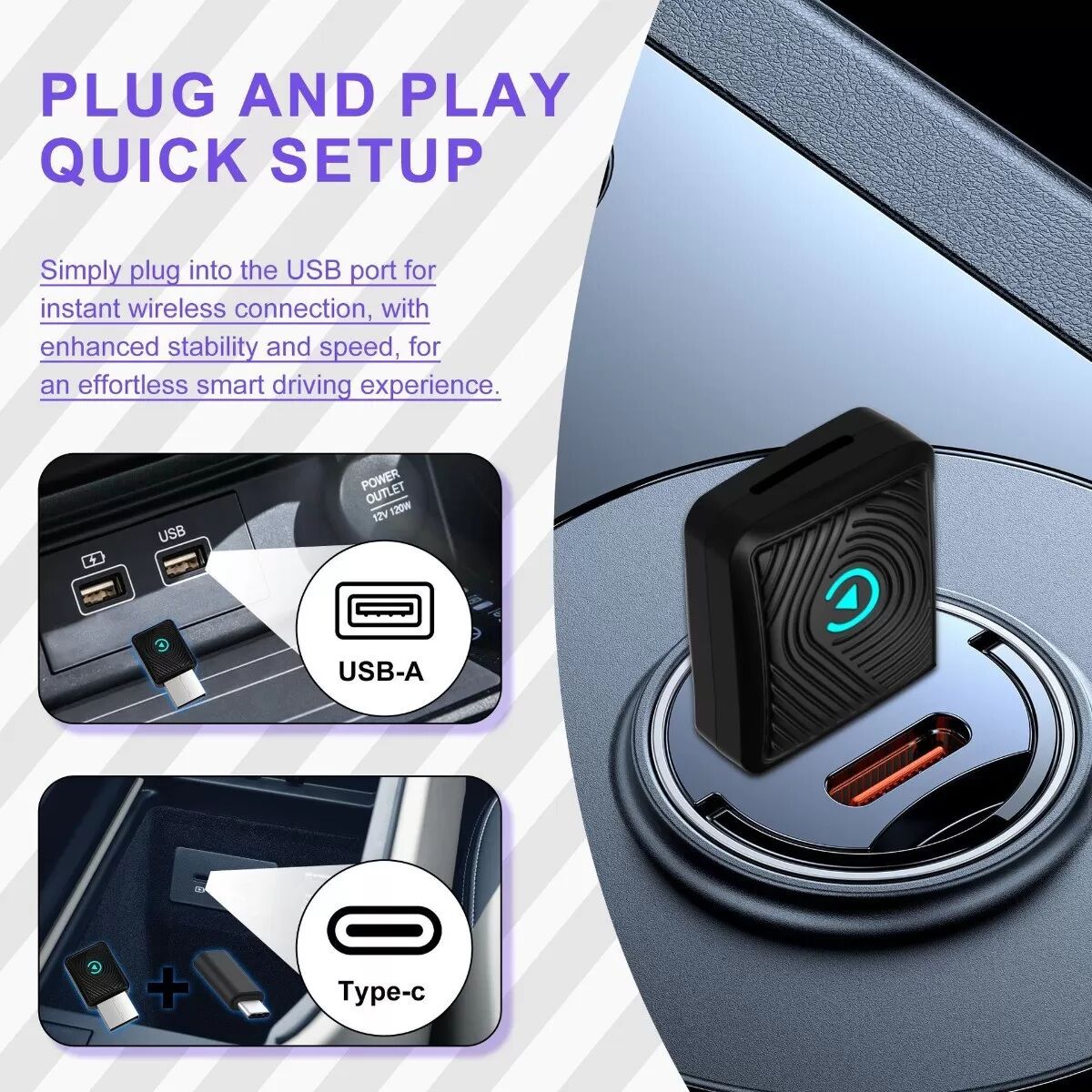 INF Kabelloser CarPlay Adapter - Schwarz: Kabelgebundener zu kabellosem CarPlay Konverter für intelligente Autoverbindung