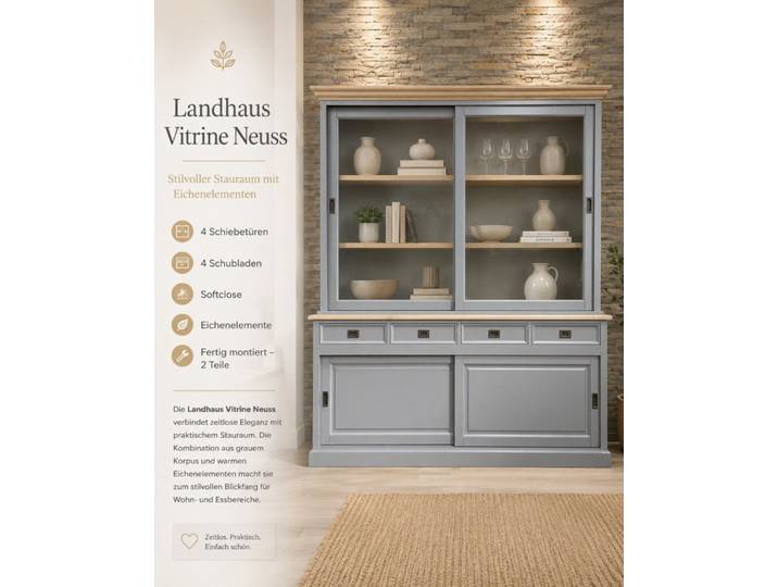 Wohnpalast Vitrine Vitrinen Schrank Neuss grau/eiche ab 120cm - Buffetschrank Größen & Va