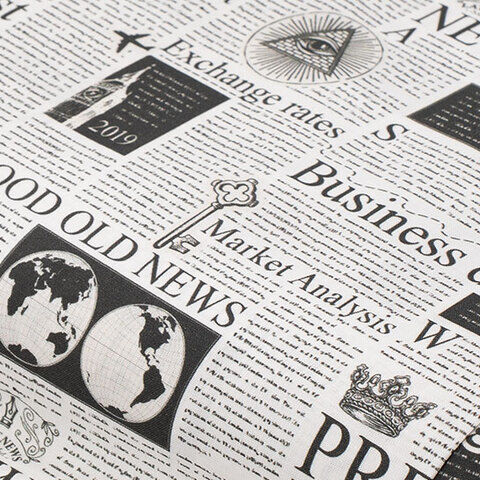 Baumwollstoff-Digitaldruck "Zeitung", Serie Ria, schwarz/weiß