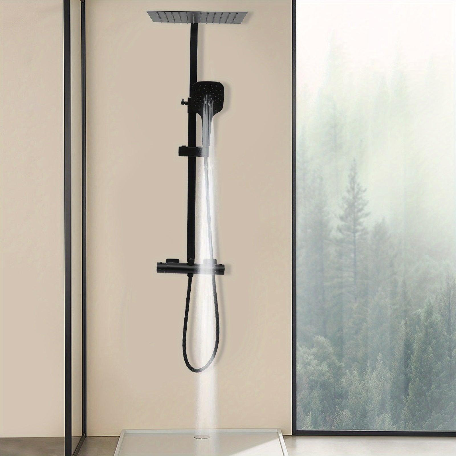 Selius Zwarte thermostatische regendoucheset met handdouche en draaibare douchekop