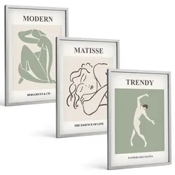 BILDER SET 3er Set - 40x60 cm Silberner Rahmen - Stilvolle minimalistische Charaktere