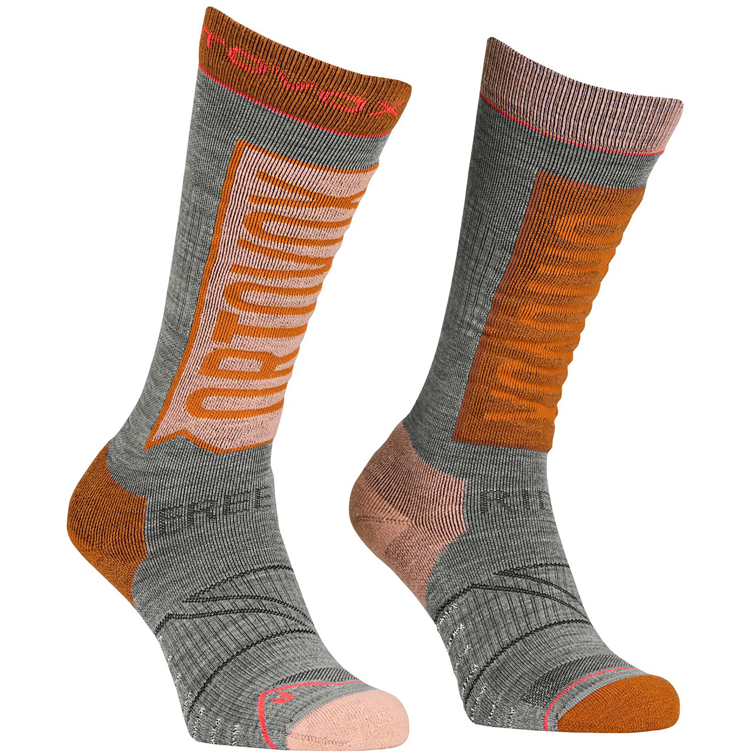 Ortovox Freeride Long Damen Skisocken orange Größe 39 Trekking Kompressionseffekt Merinowolle
