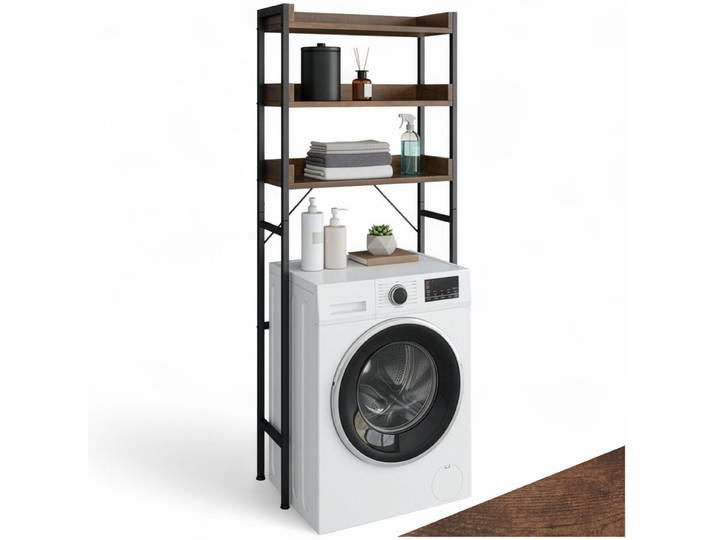 Étagère de salle de bain Seattle - 25 x 67 x 165,5 cm, Bois foncé industriel, rustique