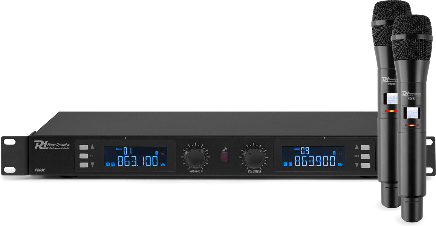 Power Dynamics Pd632h 2x 20-Kanal Digitales Uhf Drahtlos-Mikrofonsystem Mit 2 Mikrofonen