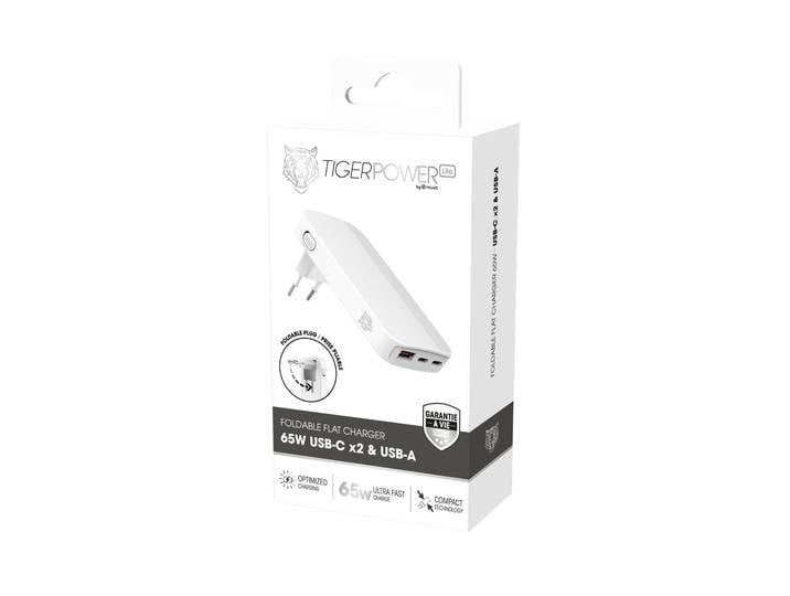 Chargeur USB-C et USB double 65W Power Delivery Blanc (TGACC0024) MYWAY