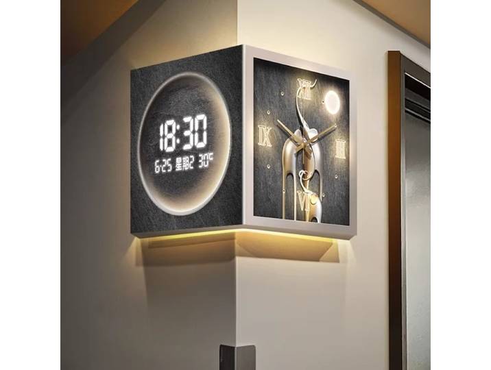 Horloge murale d'angle moderne double face, décoration de salon, horloge murale LED silencieuse, horloge murale numérique pour restaurant