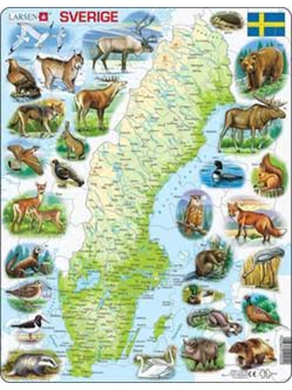 Larsen Puzzles Puzzle Schweden physisch mit Tieren - 71-teilig, Max 2D Puzzles