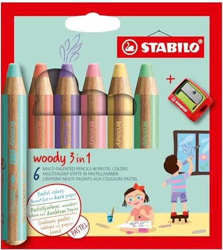 STABILO woody 3-in-1 - 6 Farben mit Anspitzer