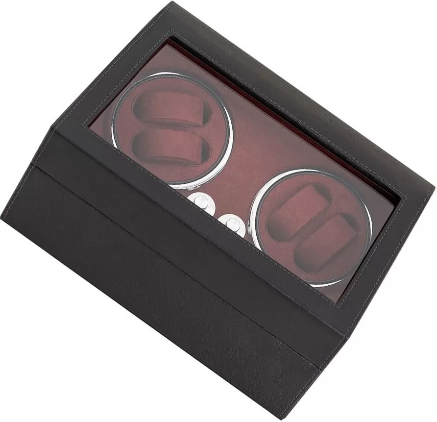 INF Automatischer Uhrenbeweger mit LED – Fünf Rotationsmodi, Lederfinish Rot