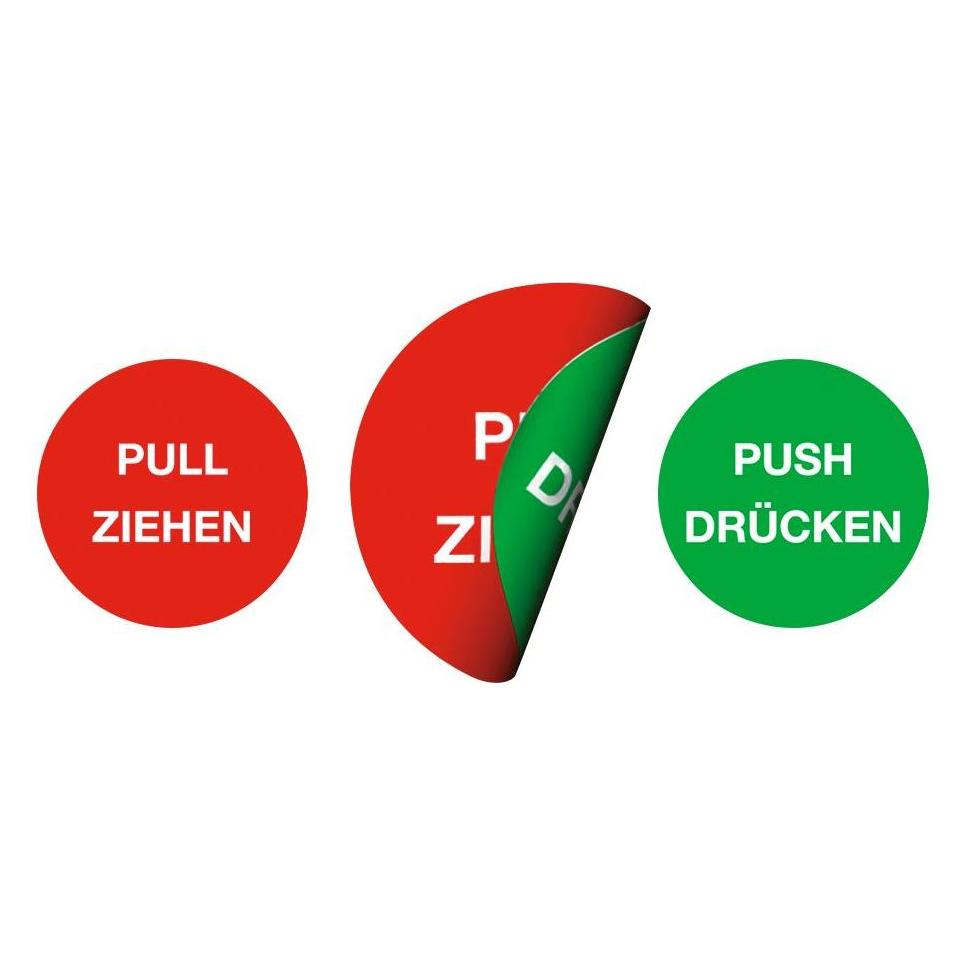 Moedel neutral Piktogramm Ziehen/Drücken Folie Ø 100 mm doppels. (52331)