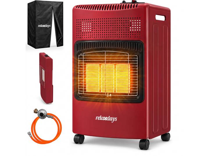 Relaxdays Gasheizofen Rot Piezozündung, Metall, 42x73x36 cm, Elektrogeräte