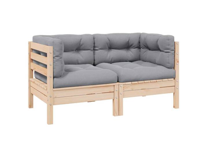 vidaXL 2-Sitzer-Gartensofa mit Grauen Kissen Massivholz Kiefer