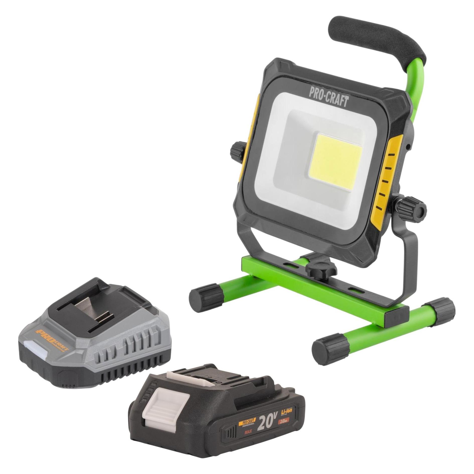 Procraft LP20 Akku LED Strahler 20 V IP 20 + 1x Akku 2,0 Ah + Ladegerät (LP20)