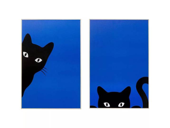 KARE Design - Gerahmtes Bild Ciao Gatto (2er-Set), One Size, Blau